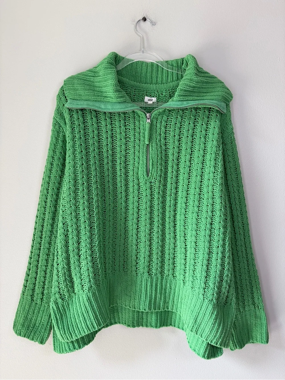 Aerie Green Cable Car Quarter Zip Sweater - Picture 2 of 9